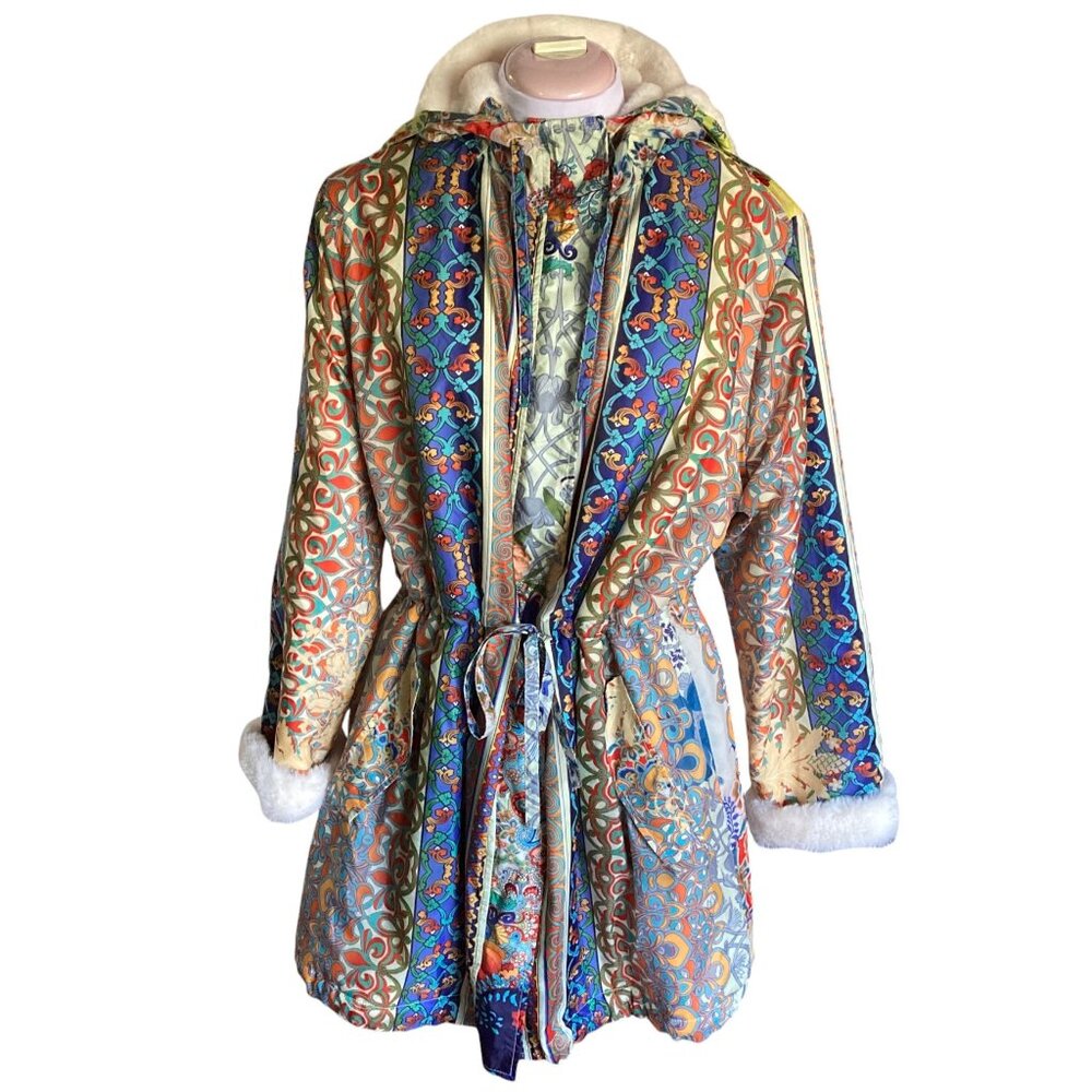 Johnny Was Thai Anorak Jacket, Size Large, Sherpa Fur Lining, Boho, New No Tags